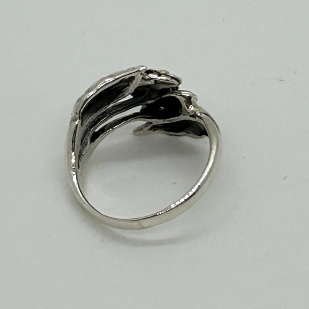 Sterling Silver Flower & Leaf Ring 925 Child Size 2.5 Floral Design Jewelry - Picture 9 of 11